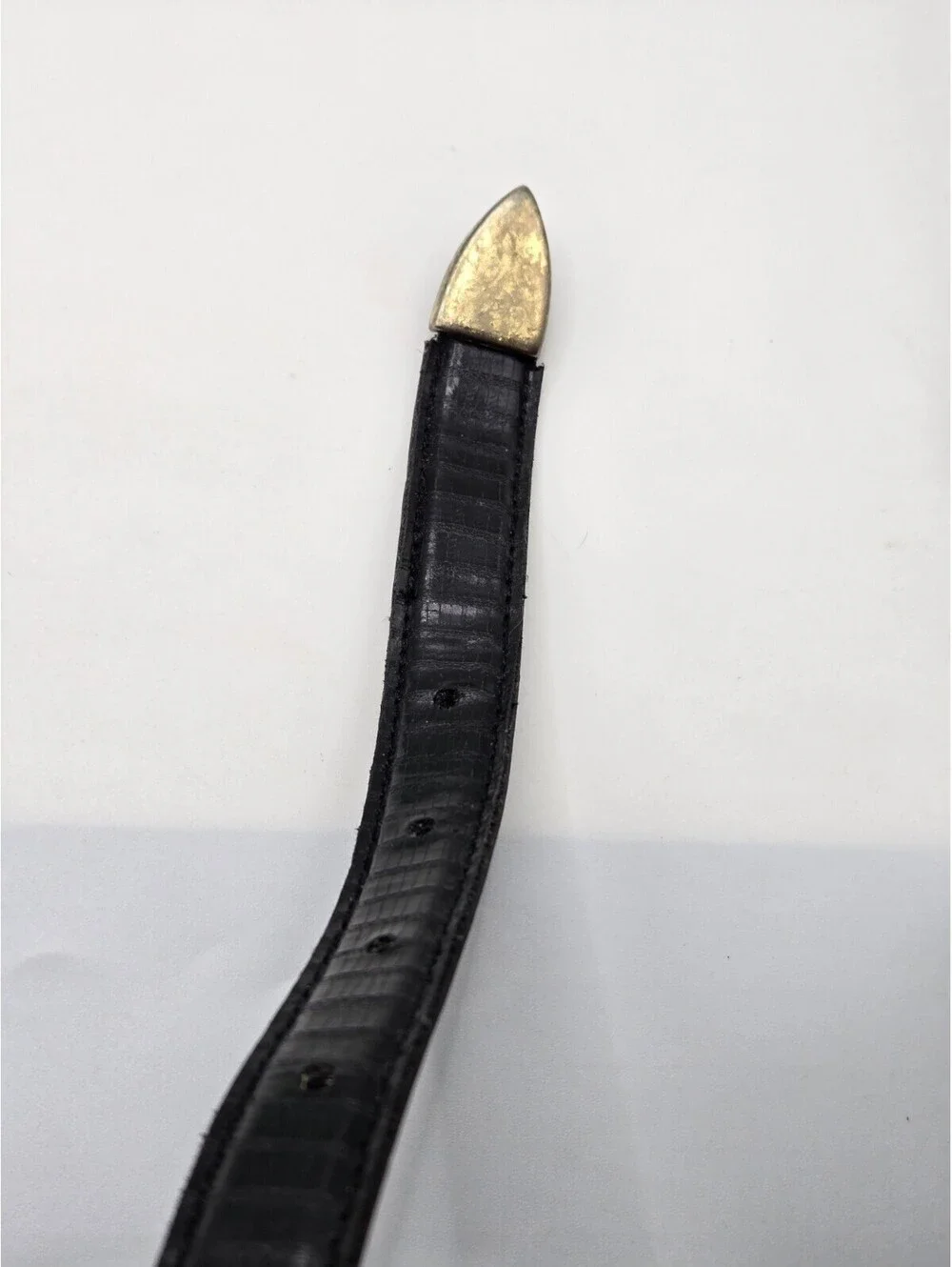 Vintage Faux Lizard Leather Men’s Belt Black Gold Tone Buckle Tip Textured 12P